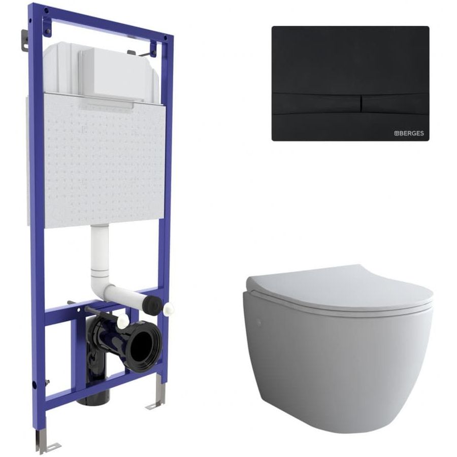 Комплект Berges Novum, кнопка F5 Soft Touch черная, унитаз Okus, сиденье Toma Slim, 043273