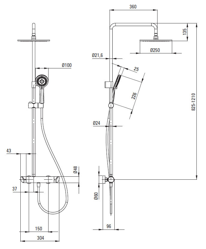 Душевая колонна со смесителем для душа Deante Cascada Arnika Gold, NAC_Z1QK