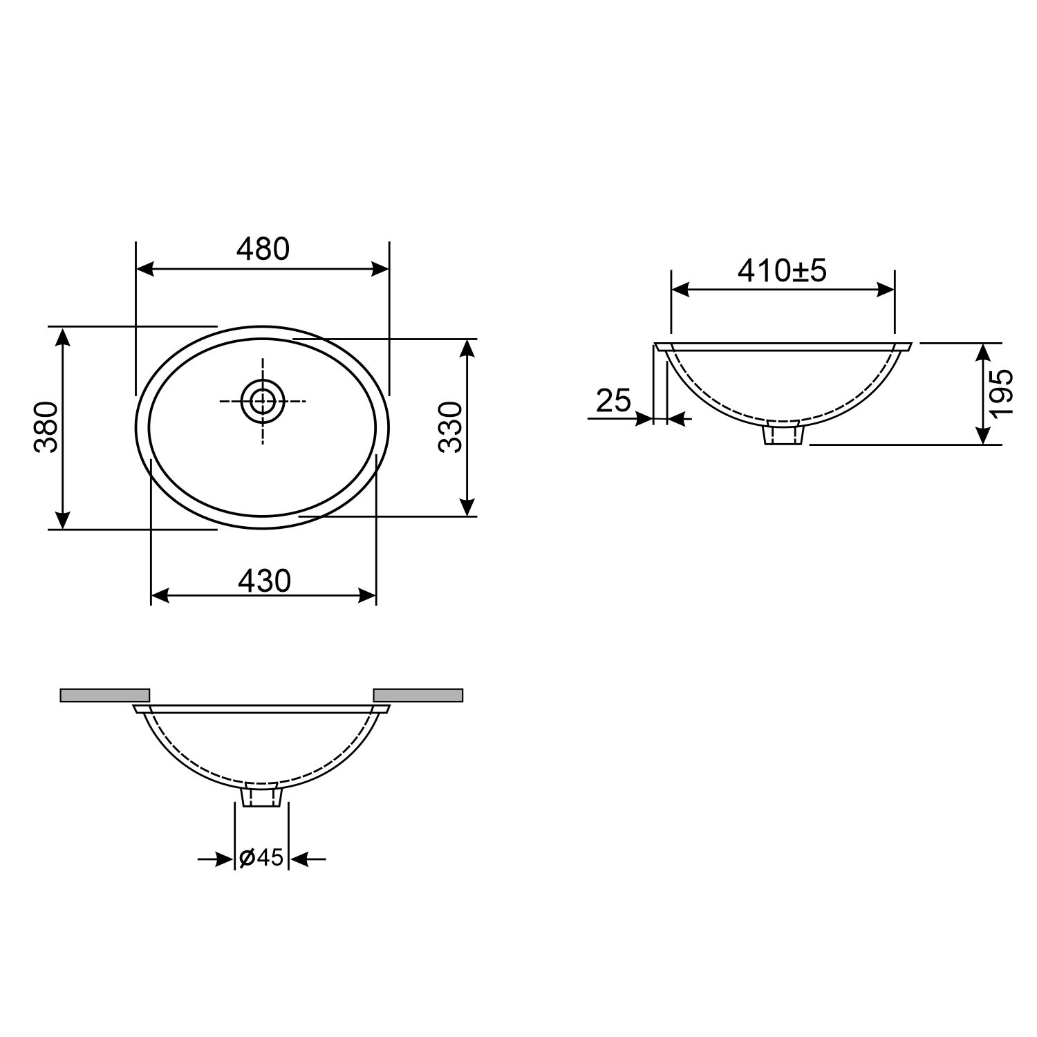 Встраиваемая снизу раковина Wellsee Petrichor 48x38, 151701000