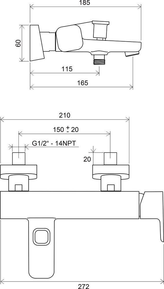 Смеситель для ванны Ravak 10° TD 022.00/150, X070065