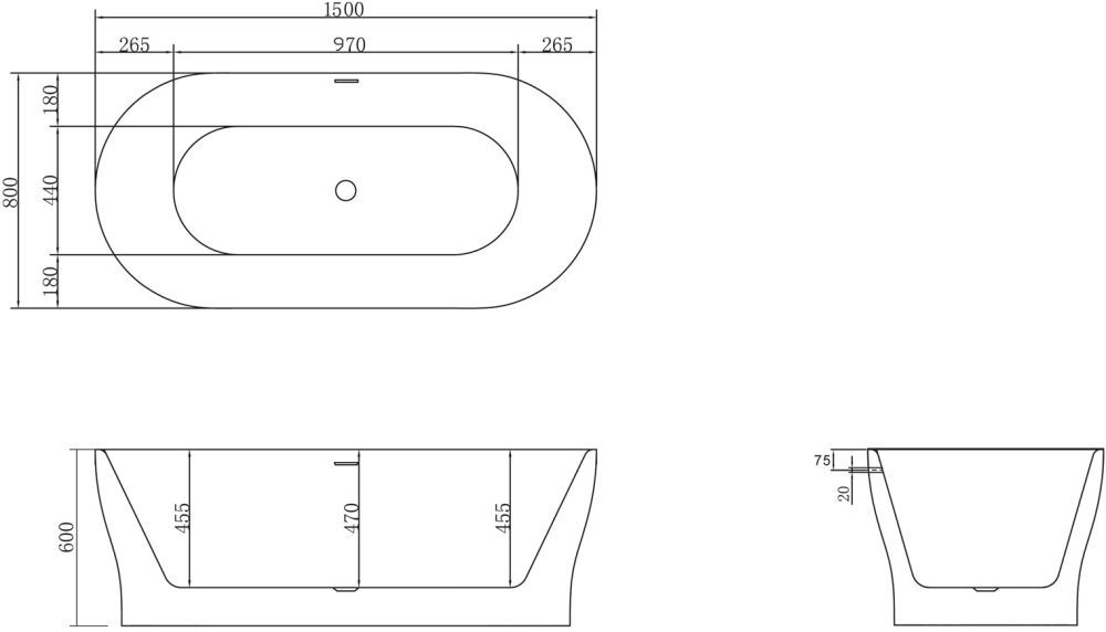 Отдельностоящая овальная акриловая ванна Belbagno 150x80, BB405-1500-800