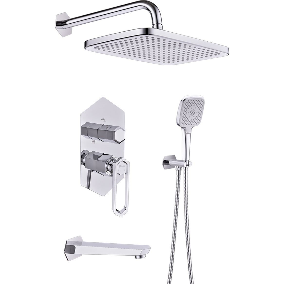 Смеситель для ванны и душа встраиваемый с дополнительной 3-функциональной лейкой Lemark Prizma, LM3922C