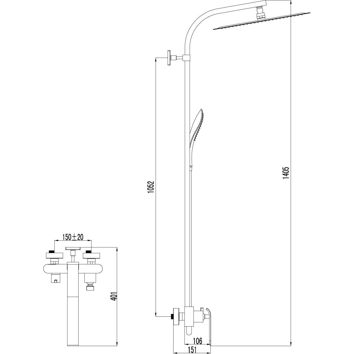 Смеситель для душа с верхней душевой лейкой и 1-функциональной лейкой Lemark Melange, LM4960CW