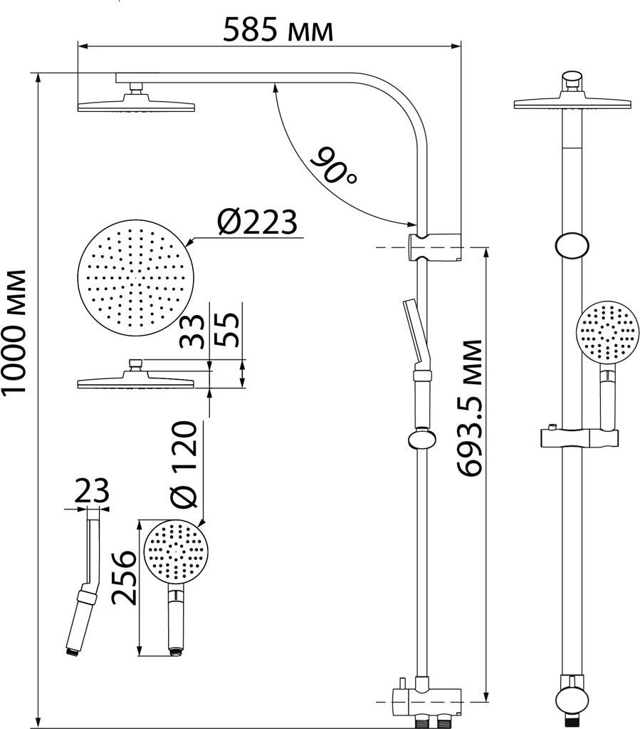 Душевой гарнитур с верхней лейкой, Iddis Swipe, SWI3F97i76