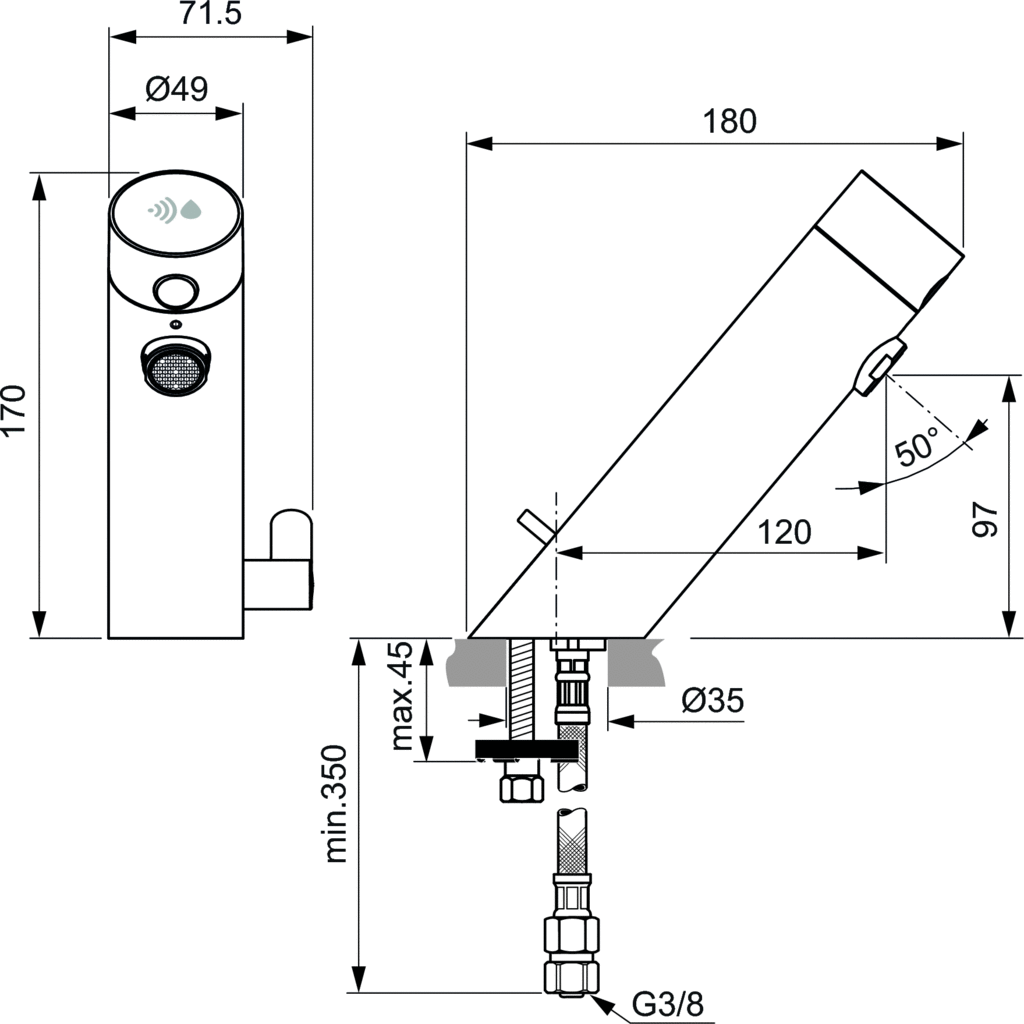 Сенсорный смеситель Ideal Standard Sensorflow, A7559AA