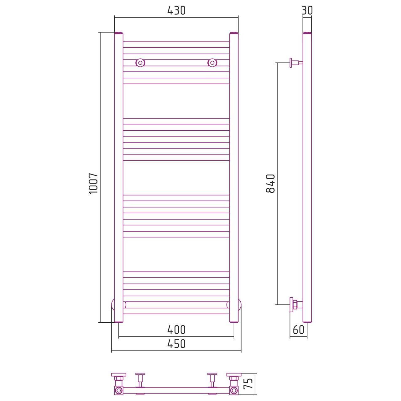 Водяной полотенцесушитель Сунержа Модус 1000x400