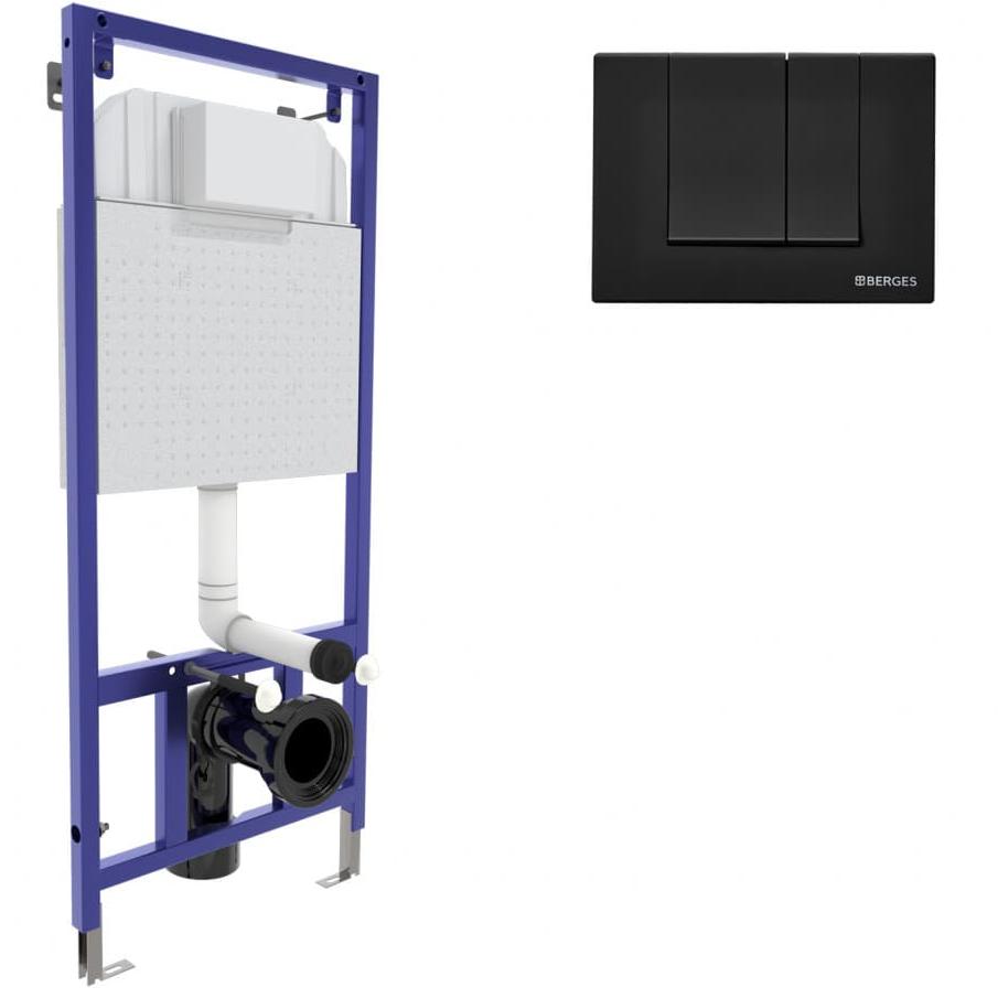 Инсталляция для скрытого монтажа унитаза Berges Novum кнопка S5 Soft Touch, черная, 040245