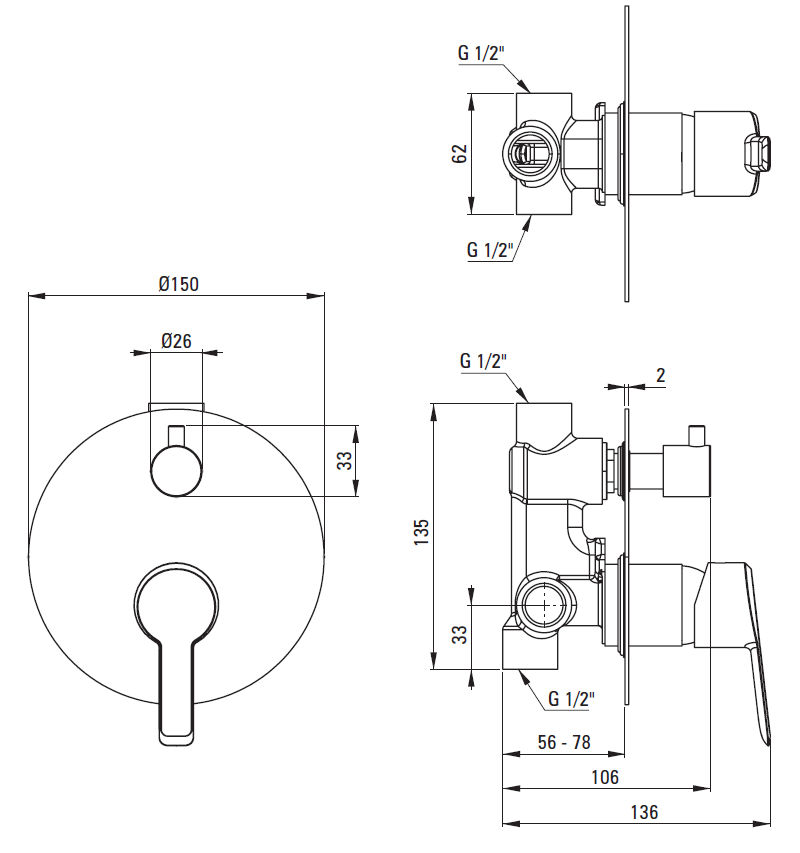 Смеситель скрытого монтажа 2 функции Deante Arnika Titanium, BQA_D44P