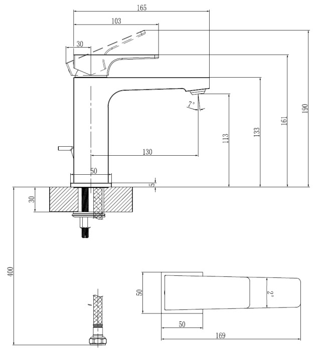 Смеситель для умывальника 110 однорычажный Villeroy & Boch Architectura Square, TVW12500100061