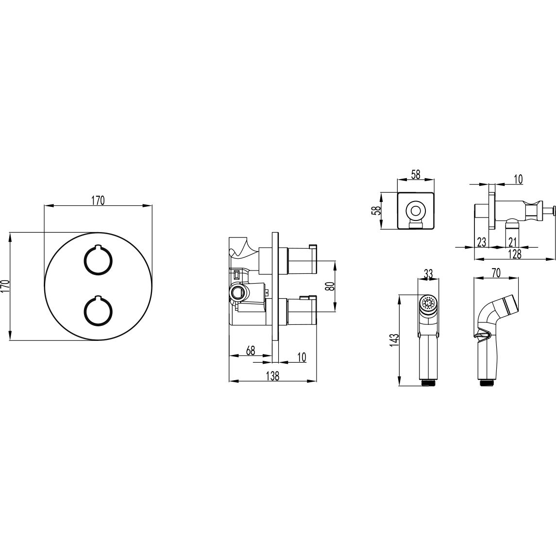 Смеситель термостатический с гигиеническим душем встраиваемый Lemark Yeti, LM7819C