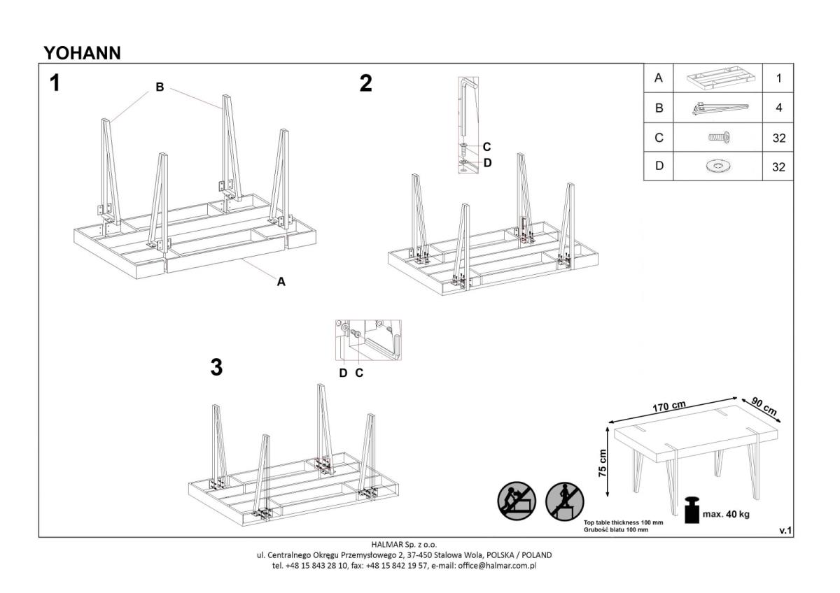 Стол обеденный Halmar Yohann дуб сан ремо, V-CH-YOHANN-ST-SAN_REMO