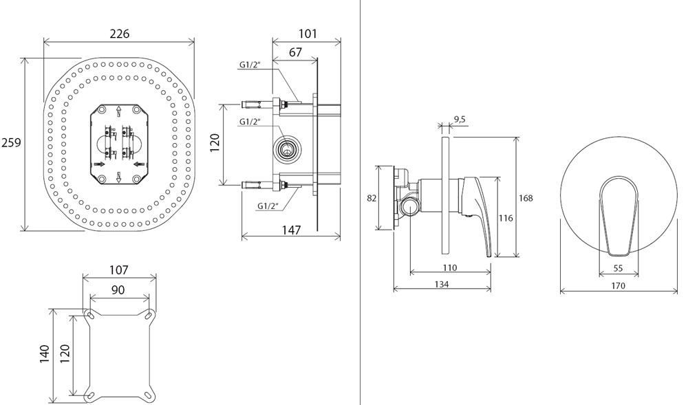 Смеситель скрытого монтажа без переключателя Ravak Neo NO 066.00, X070044