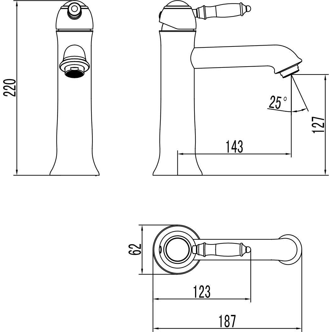 Смеситель для умывальника средний монолитный с донным клапаном клик-клак Lemark Villa, LM4837C