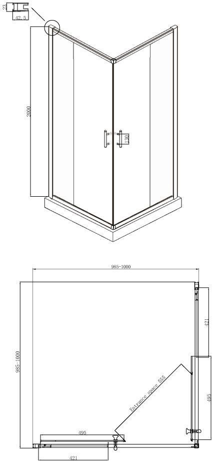 Квадратное душевое ограждение Ambassador Kingston 14011103
