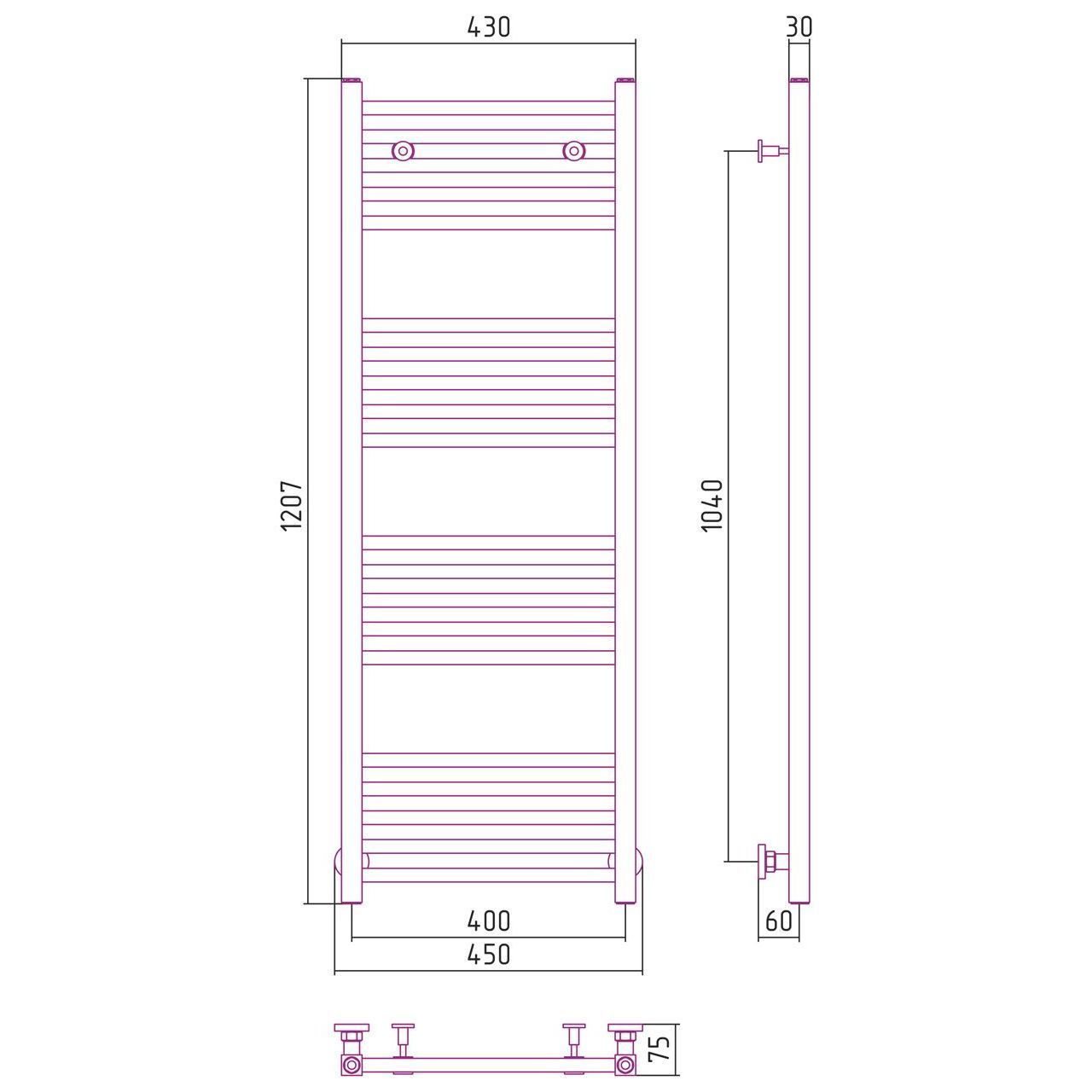 Водяной полотенцесушитель Сунержа Модус 1200x400