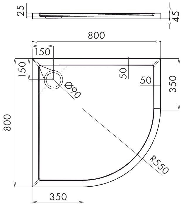 Душевой поддон полукруглый Omnires Merton 80x80, MERTON 80/O