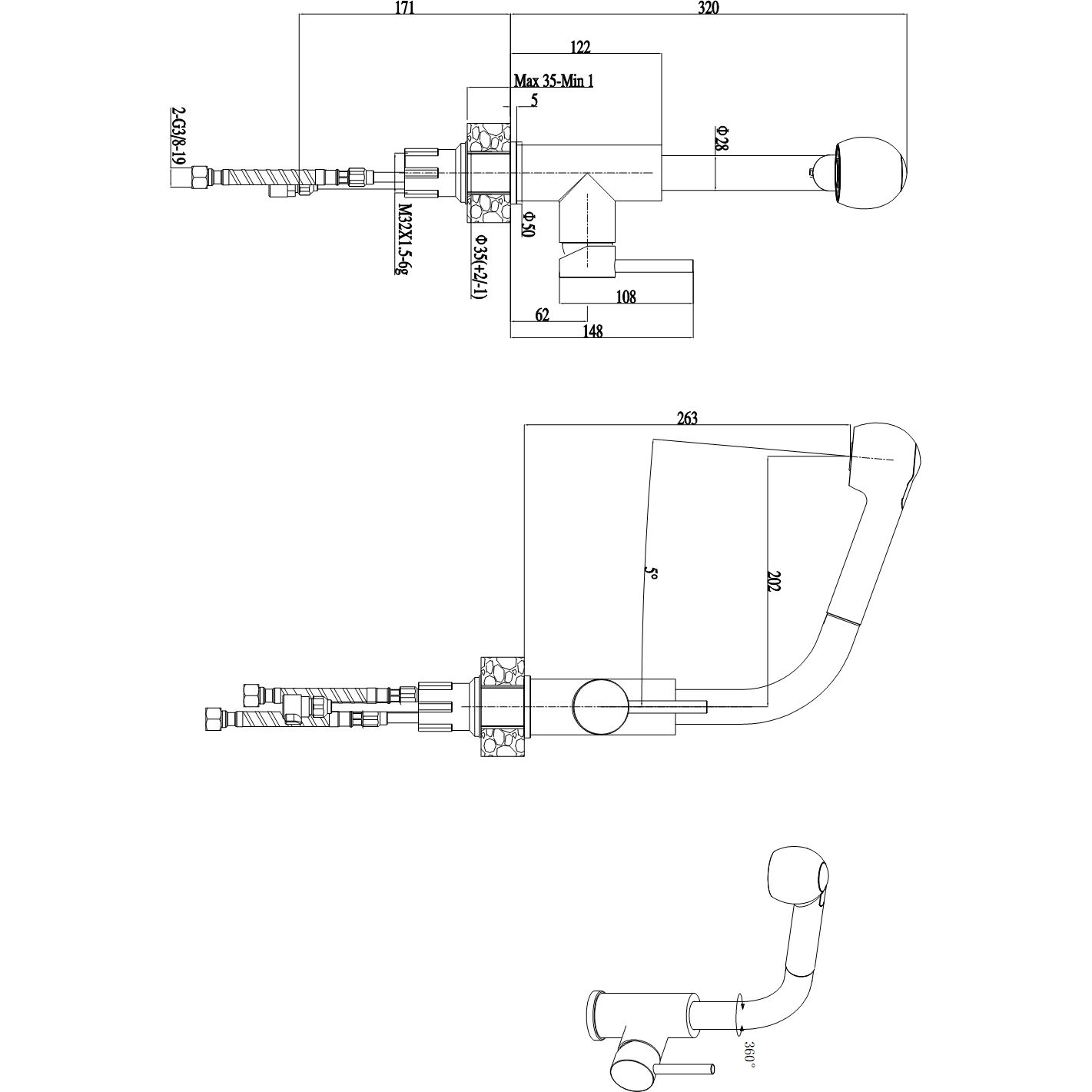 Смеситель для кухни с выдвигающейся лейкой Haiba HB70304-2