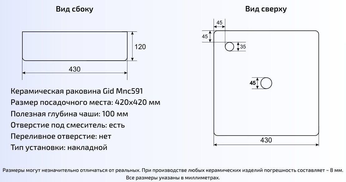 Умывальник Gid MNC591 43x43, 54455