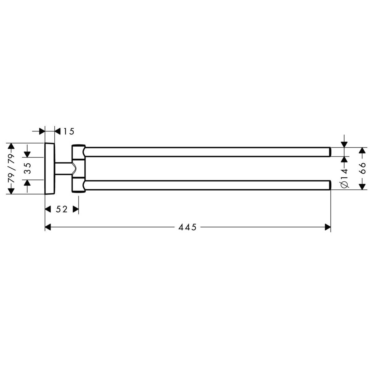 Полотенцедержатель поворотный на 2 полотенца Hansgrohe PuraVida 45 см, 41512000