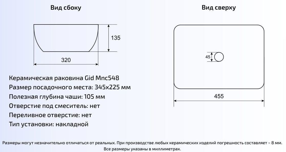 Умывальник Gid MNC548 45.5x32, 54450
