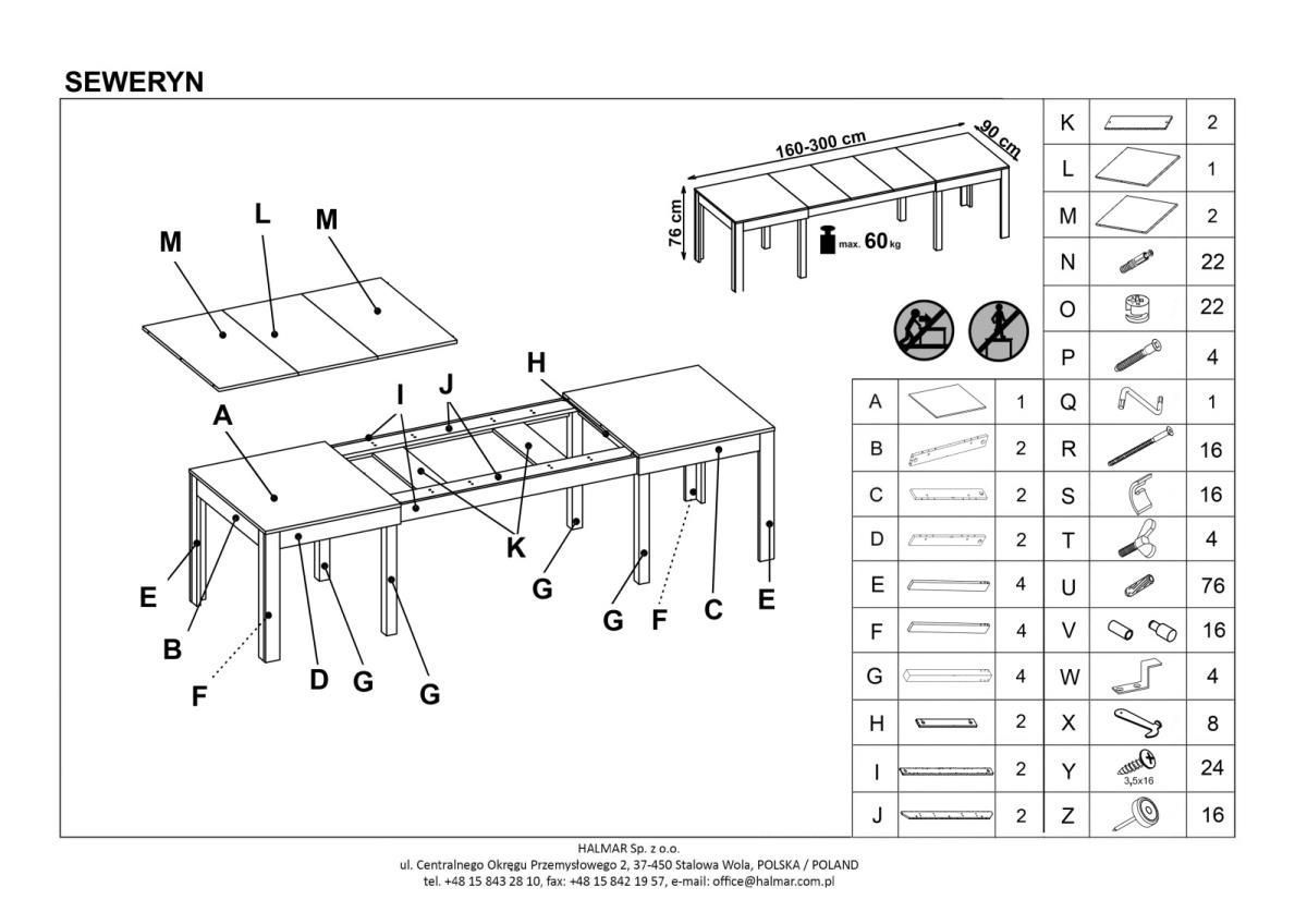 Стол обеденный Halmar Seweryn раскладной темный орех 160-300/90/76, V-PL-SEWERYN-ST-C.ORZECH