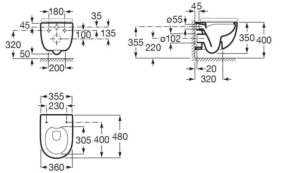 Унитаз подвесной Roca Meridian-N Rimless с сиденьем, A34H242000