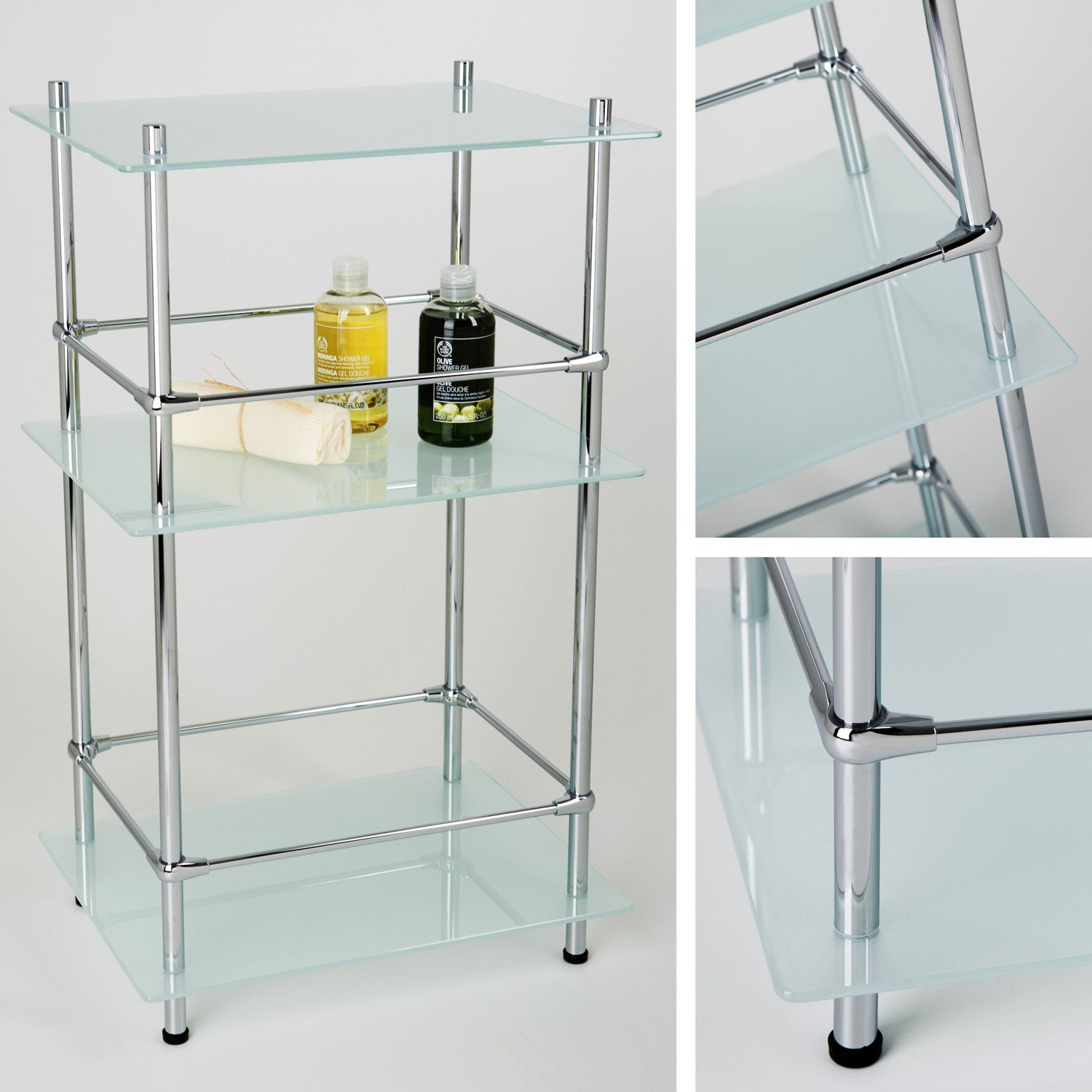 Напольная стеклянная тройная полка с бортиком WasserKRAFT, K-4033