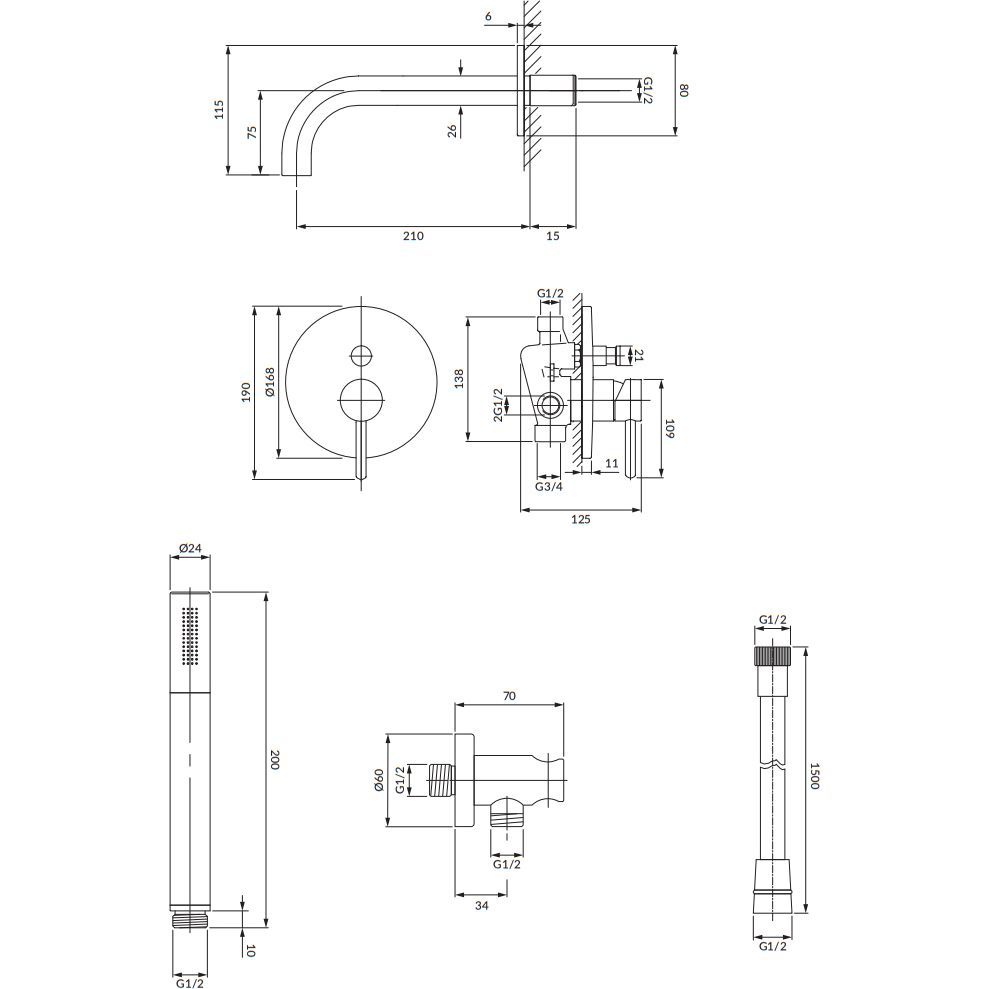 Душевая система для ванны скрытого монтажа с изливом Omnires Y, SYSYW01GLB