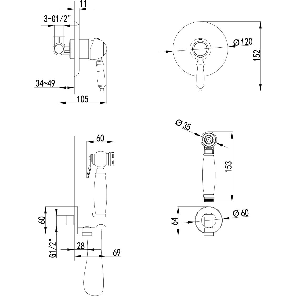 Смеситель с гигиеническим душем встраиваемый Lemark Villa, LM4819B