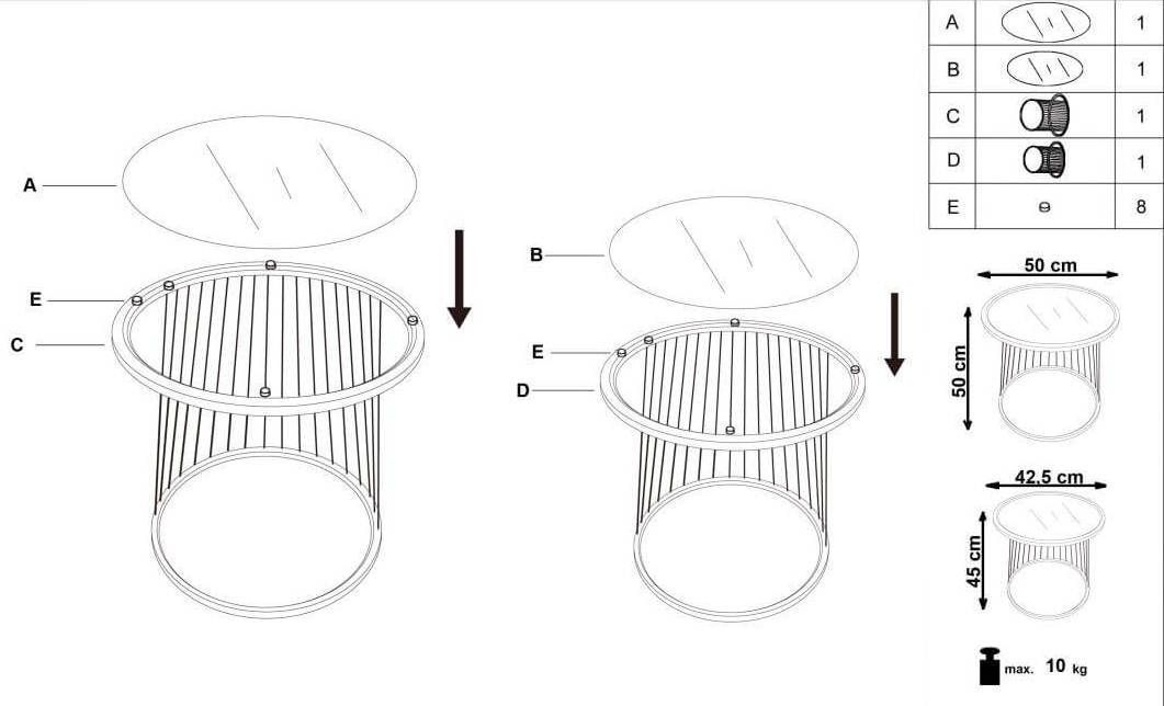 Комплект Halmar Antilla (2 стола журнальных) дымчатый/черный, V-CH-ANTILLA-LAW