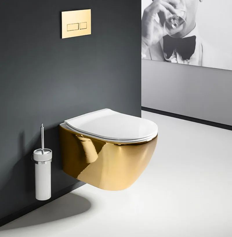 Унитаз подвесной Rea Carlo Mini Duroplast Flat Gold White, REA-C0669