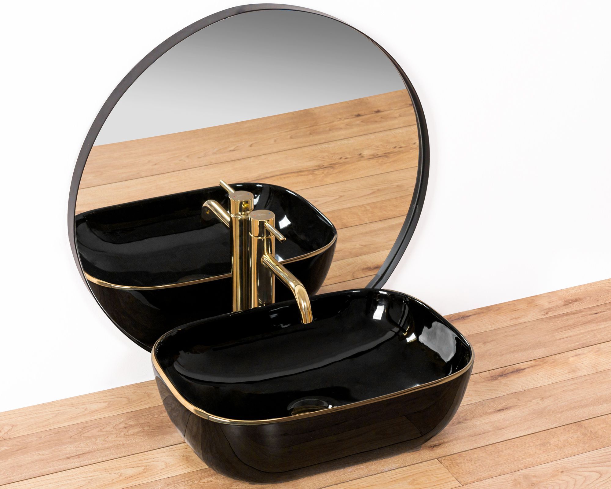Умывальник Rea Belinda Black Gold Edge 46.5x33.5, REA-U8796
