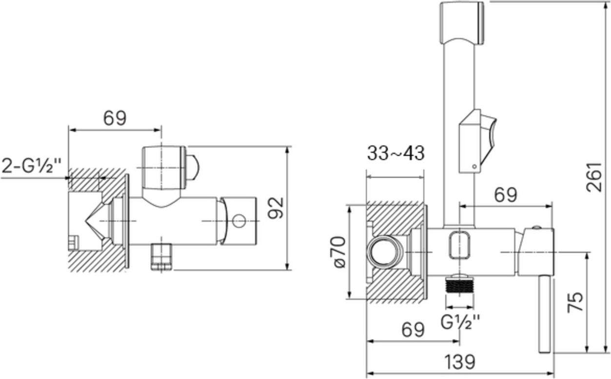Встраиваемый смеситель с гигиеническим душем, матовый черный, Iddis , 003BLR0i08