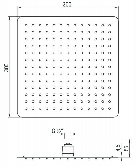 Верхний душ стальной квадратный 300x300 мм Deante Cascada Flox, NAC_009K