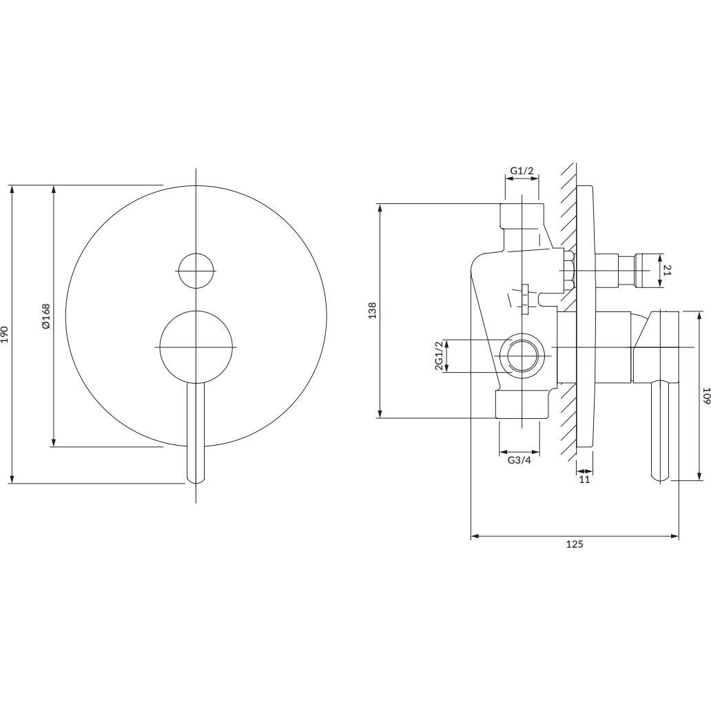 Смеситель скрытого монтажа для ванны Omnires Y, Y1235GLB