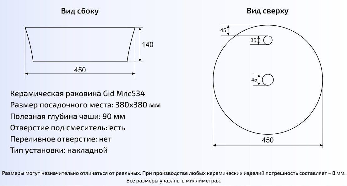 Умывальник Gid MNC534 44x44, 54443