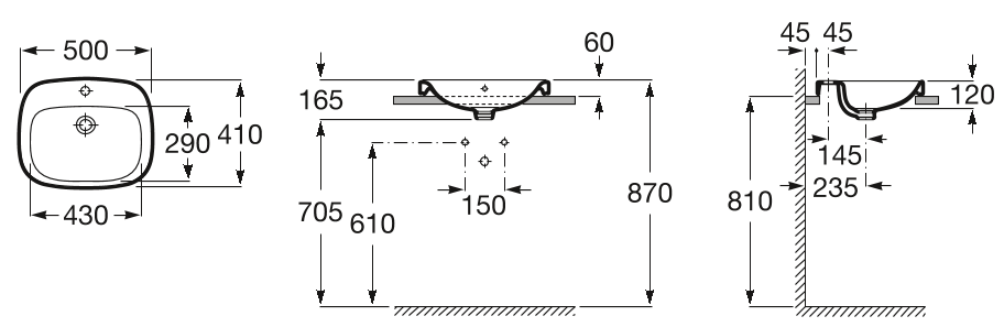 Умывальник встраиваемый Roca Debba 50x41, A32799M000