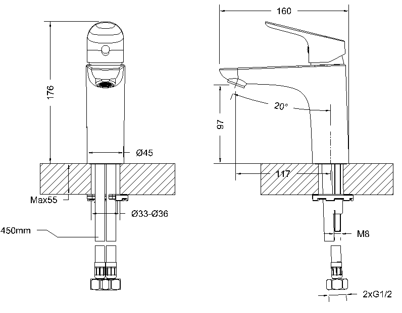 Смеситель для умывальника высокий Bravat Drop F14898C