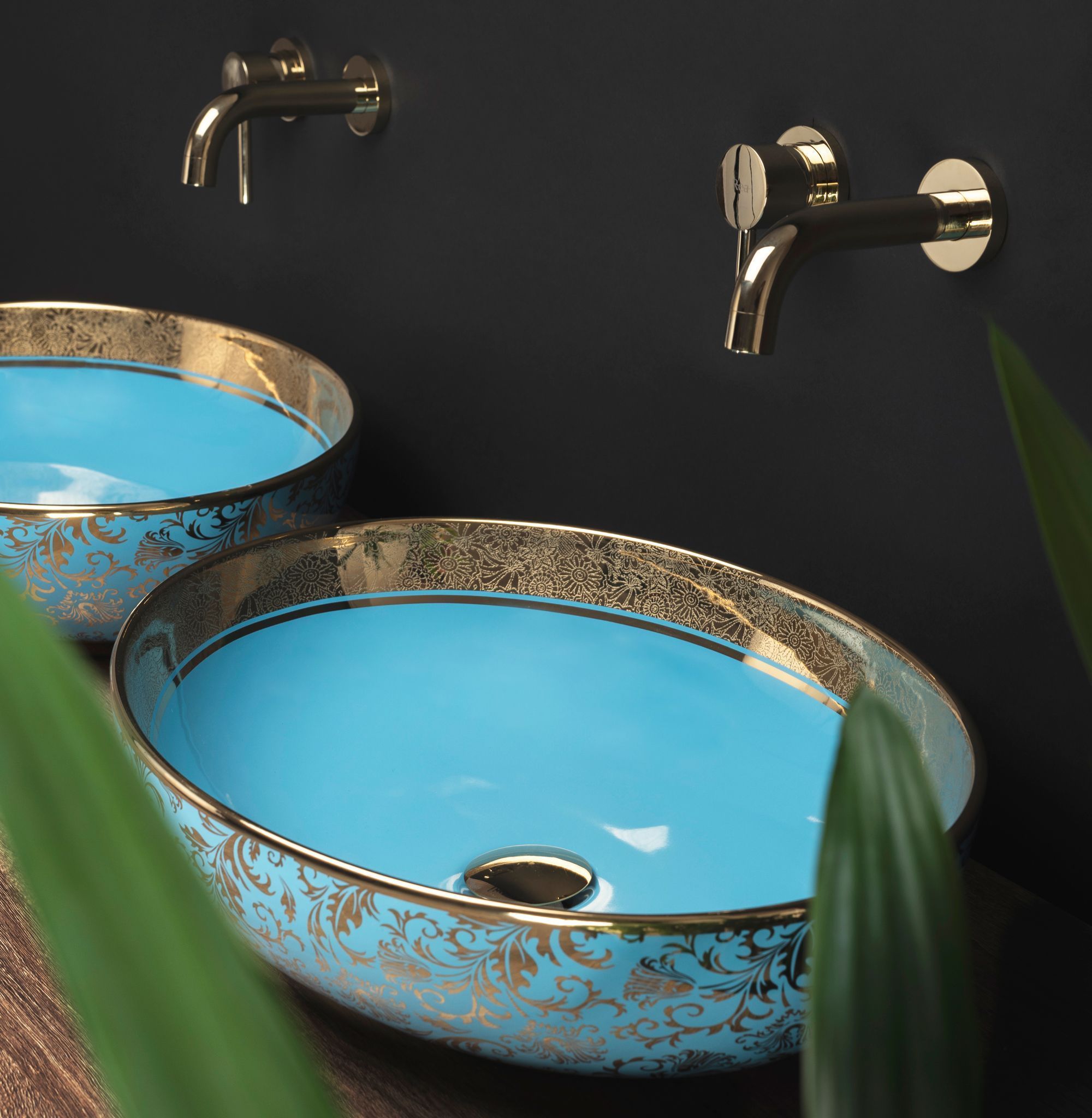 Умывальник Rea Margot Blue Gold 52x40, REA-U8709