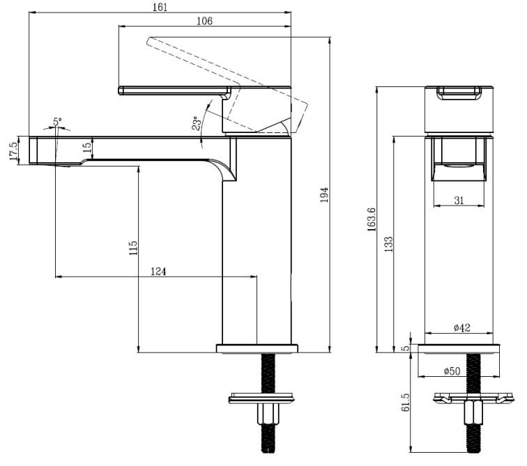 Смеситель для умывальника однорычажный Villeroy & Boch Architectura, TVW10300400061