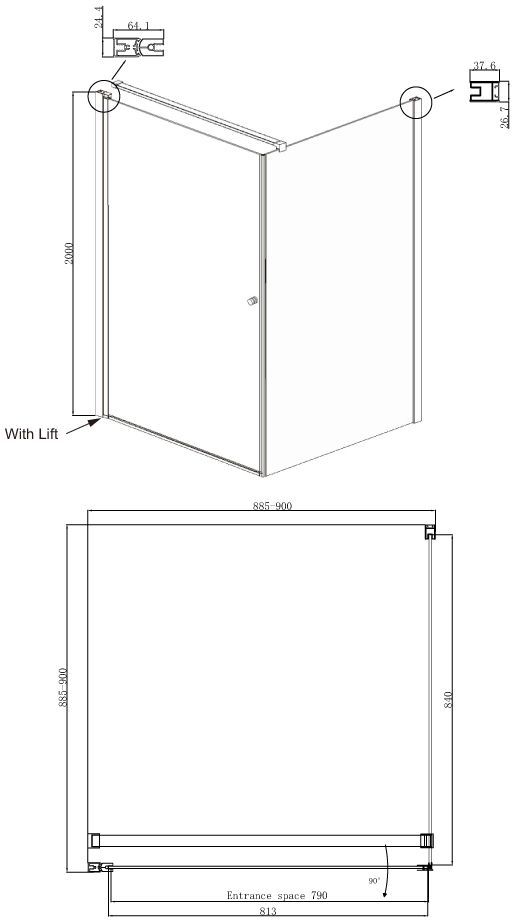 Квадратное душевое ограждение с распашной дверью Ambassador Nord 13011103
