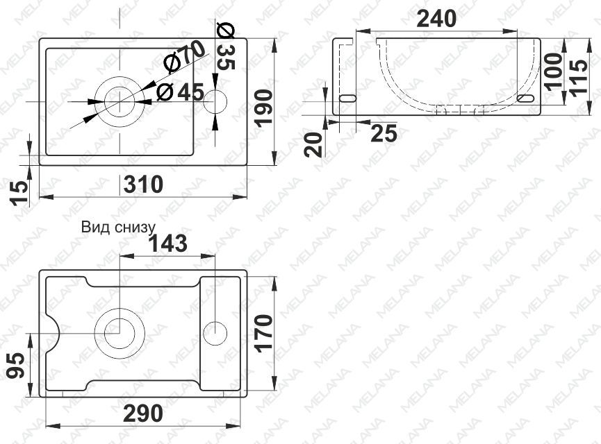 Раковина Melana MLN-A311L, A311L-803