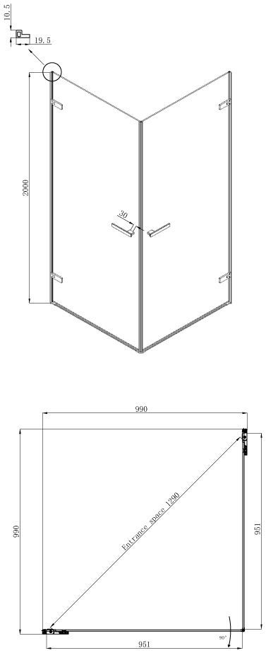 Квадратное душевое ограждение с двумя дверями Ambassadro Amber 10011106