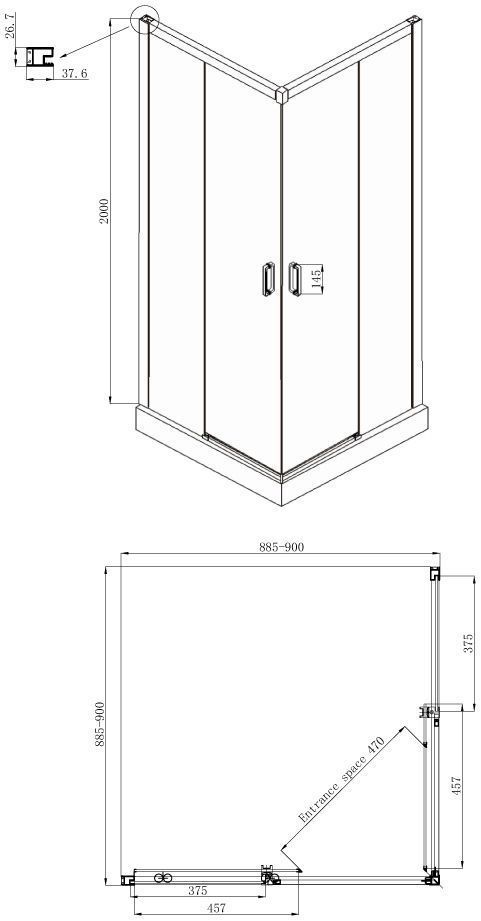 Квадратное душевое ограждение Ambassadro Queen Black 11011203