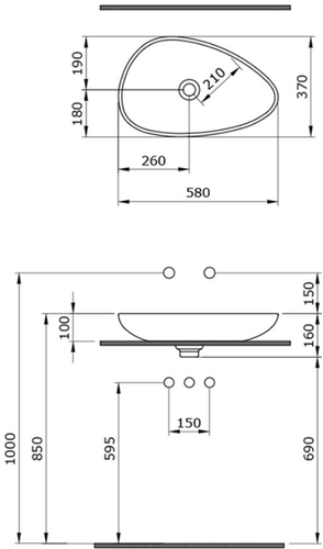 Умывальник-чаша Bocchi Etna 59.5x37, 1114-001-0125