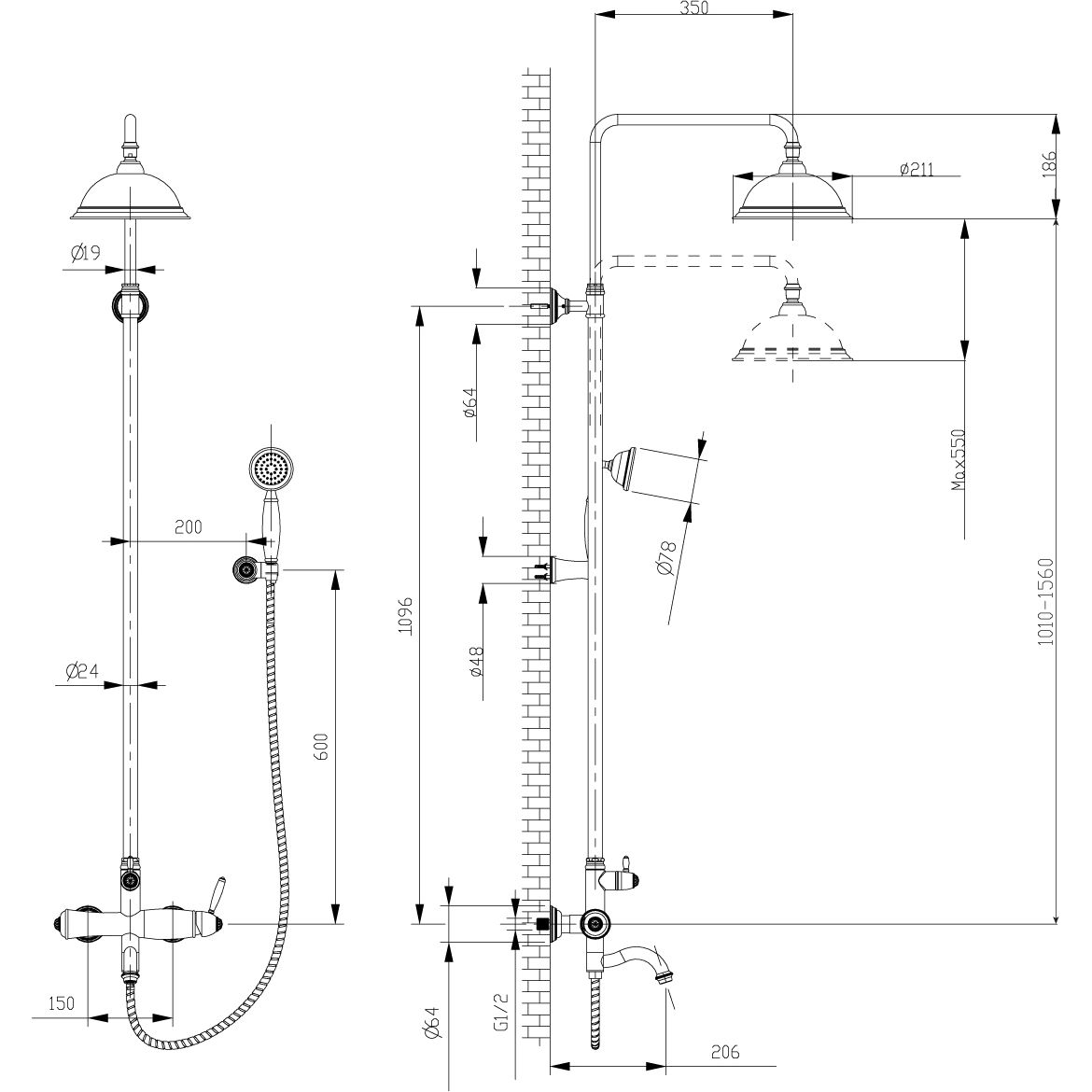 Смеситель для ванны с верхней душевой лейкой поворотный излив Lemark Spark, LM6762RG