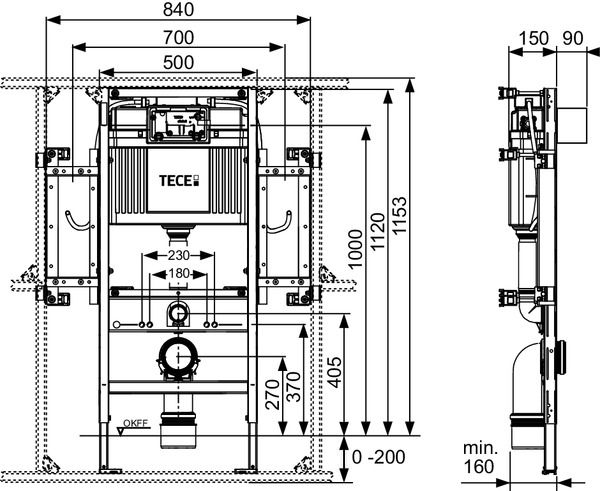 Застенный модуль TECEprofil для людей с ограниченной подвижностью, 9300009