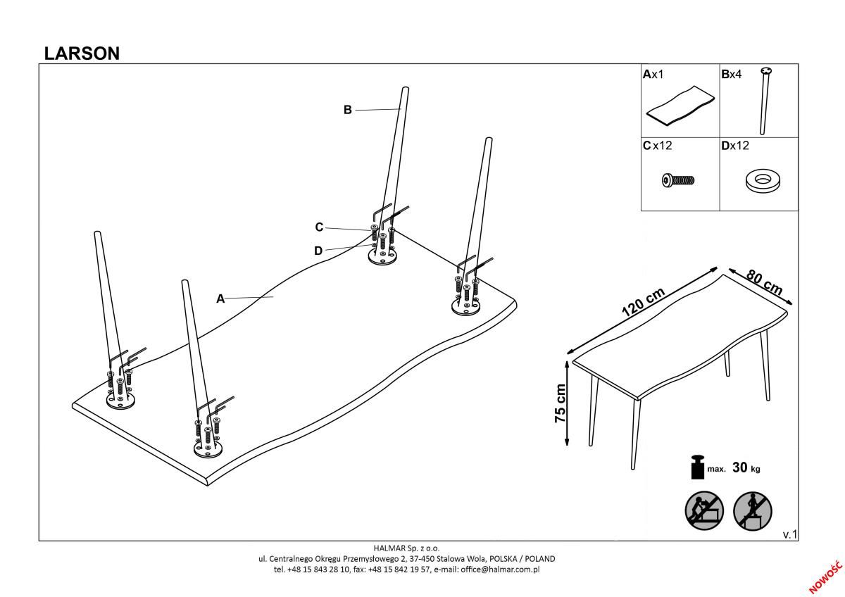 Стол обеденный Halmar Larson дуб натуральный/черный, V-CH-LARSON-ST
