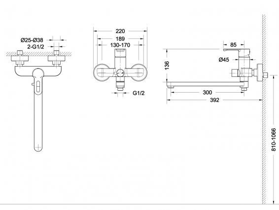 Смеситель для ванны и умывальника Bravat Stream-D F637163C-LB