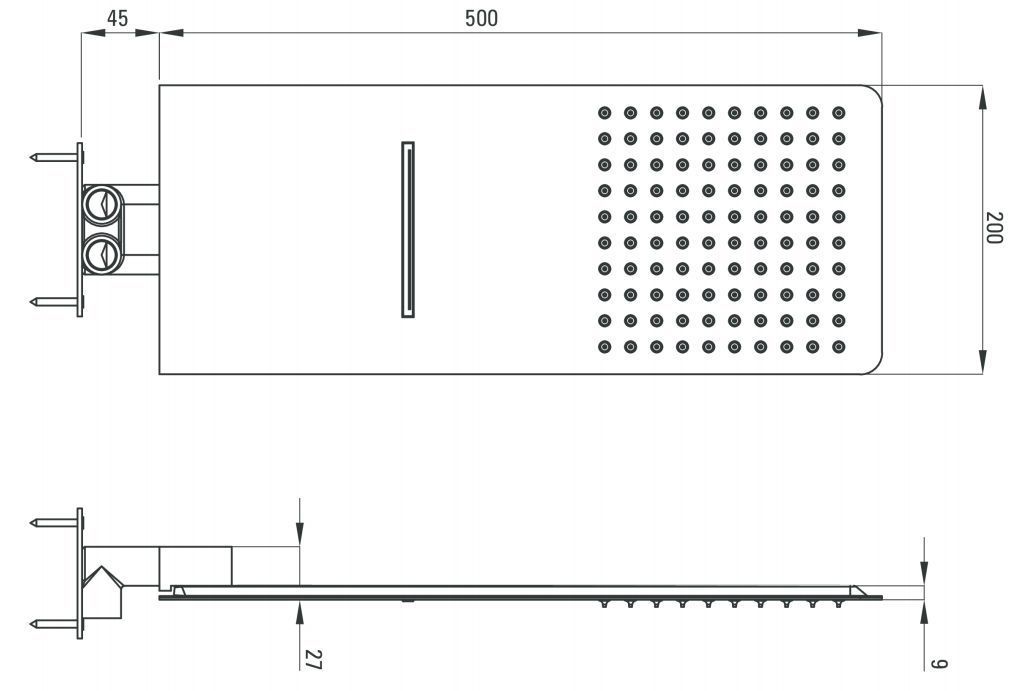 Верхний душ 2 функции 200x500 мм Deante Cascada Multi Box Slim, NAC_096K